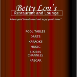 Red curtain with Betty Lou's loge and a list of things to do at Betty Lou's
